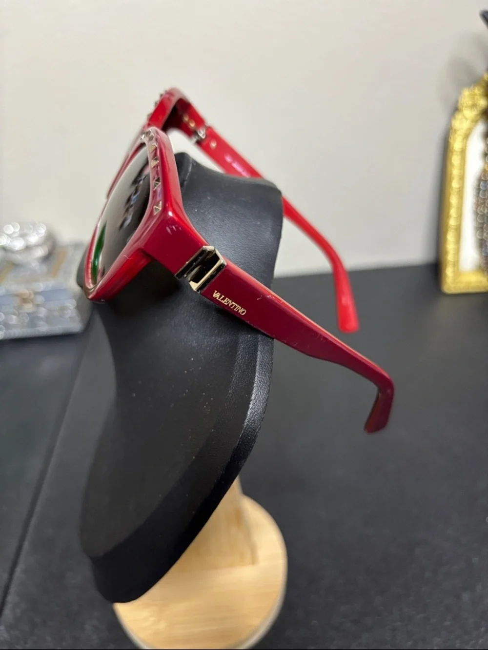 Valentino Studded Red Burgundy Sunglasses 🚨has wear🚨